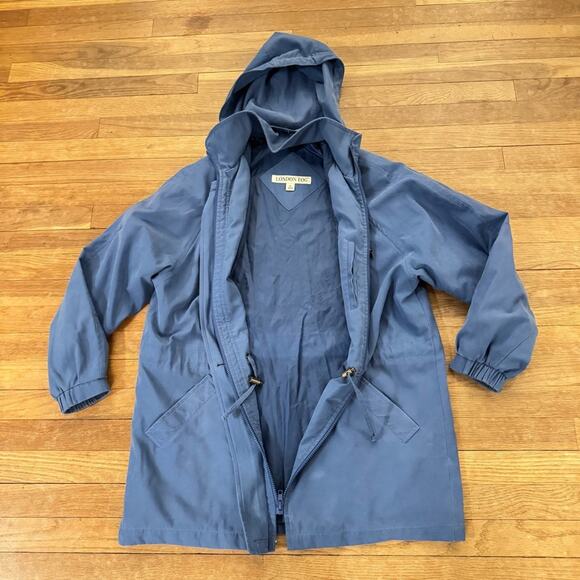 London Fog periwinkle blue hooded raincoat size large L
 b5 - Picture 3 of 4